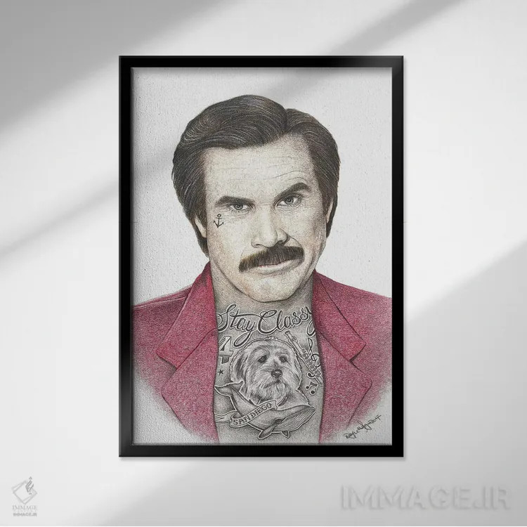 تابلو دکوراتیو گوینده اخبار اثر اینکد آیکونز - نمای قابدار مشکی