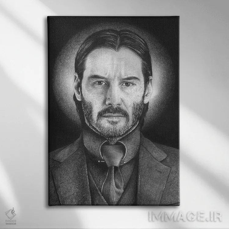 تابلو دکوراتیو جان ویک اثر اینکد آیکونز - نمای روبهرو روی دیوار