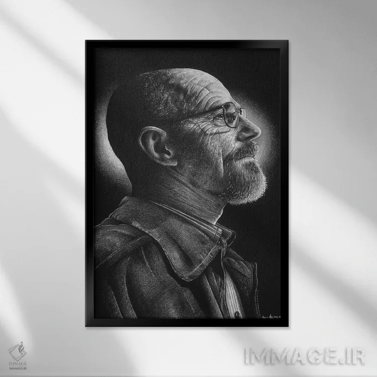 تابلو دکوراتیو هایزنبرگ اثر اینکد آیکونز - نمای قابدار مشکی