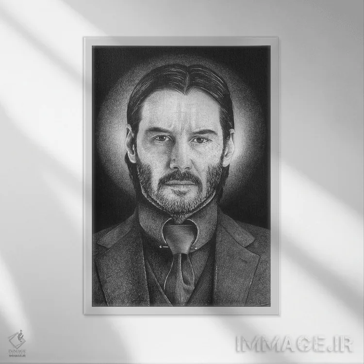 تابلو دکوراتیو جان ویک اثر اینکد آیکونز - نمای قابدار سفید