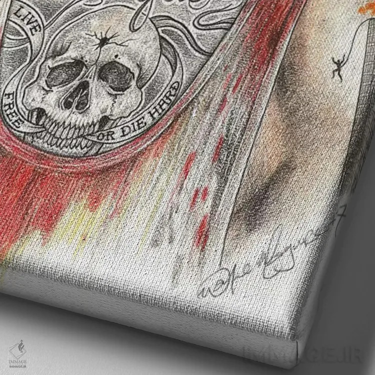 تابلو دکوراتیو جان سخت اثر اینکد آیکونز - نمای نزدیک بافت بوم