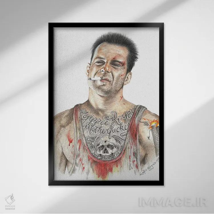 تابلو دکوراتیو جان سخت اثر اینکد آیکونز - نمای قابدار مشکی