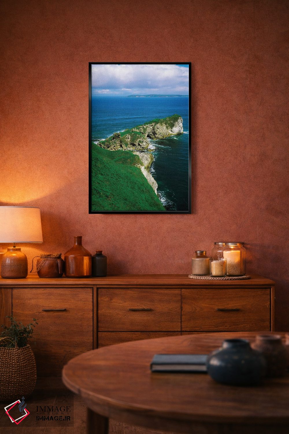 تابلو دکوراتیو شهرستان آنتریم، قلعه کنبین، با پس زمینه جزیره رتلین اثر ایریش ایمیج کالکشن - D4B