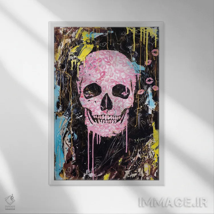 تابلو دکوراتیو بوسه جمجمه اثر اینس کاپلون - نمای قابدار سفید