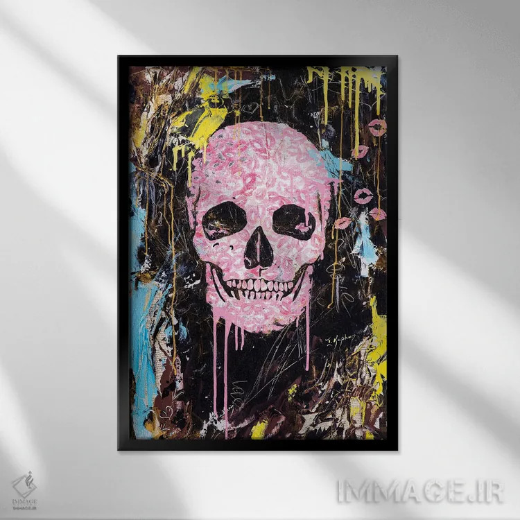 تابلو دکوراتیو بوسه جمجمه اثر اینس کاپلون - نمای قابدار مشکی