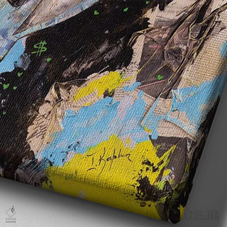 تابلو دکوراتیو کوسه اثر اینس کاپلون - نمای نزدیک بافت بوم