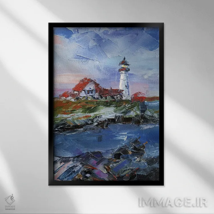 تابلو دکوراتیو فانوس دریایی پورتلند هد اثر ایرینا خورت - نمای قابدار مشکی