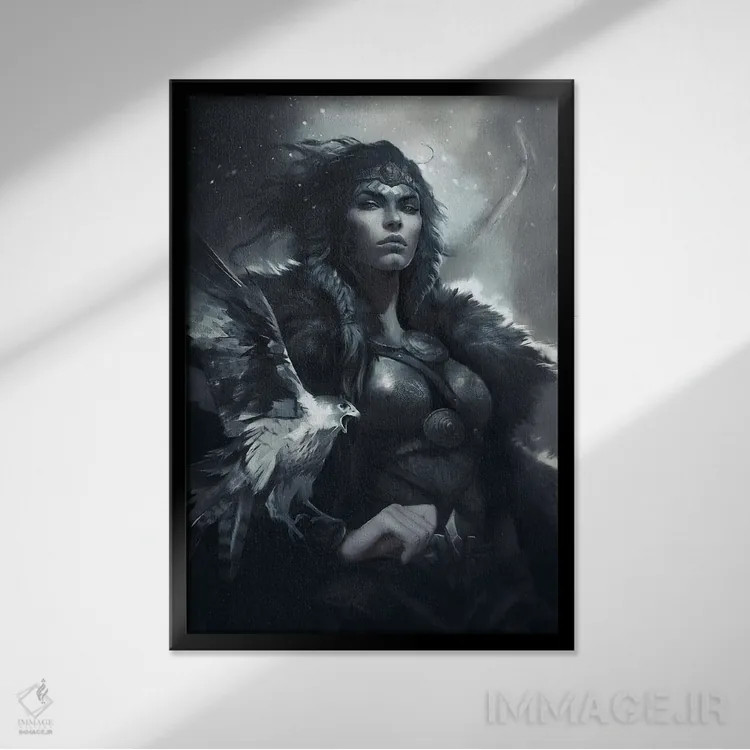 تابلو دکوراتیو اسکادی، الهه شکار اثر ایکارونا - نمای قابدار مشکی