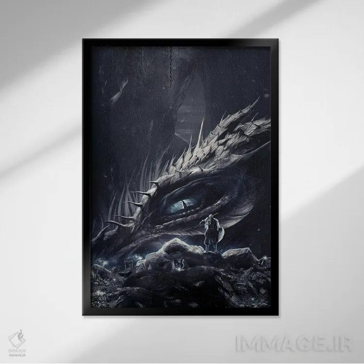 تابلو دکوراتیو سیگرد و فافنیر ملاقات می کنند اثر ایکارونا - نمای قابدار مشکی