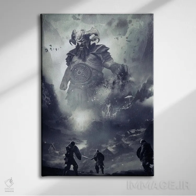 تابلو دکوراتیو به چالش کشیدن یوتون ها اثر ایکارونا - نمای روبهرو روی دیوار