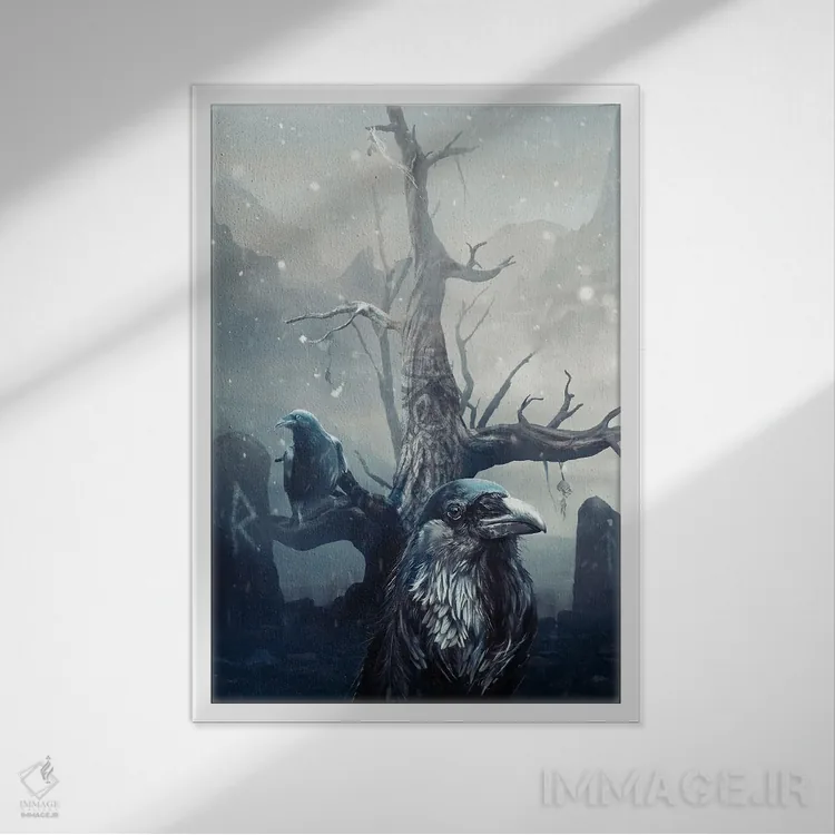 تابلو دکوراتیو هوگین و مونین کلاغ های نورس اثر ایکارونا - نمای قابدار سفید