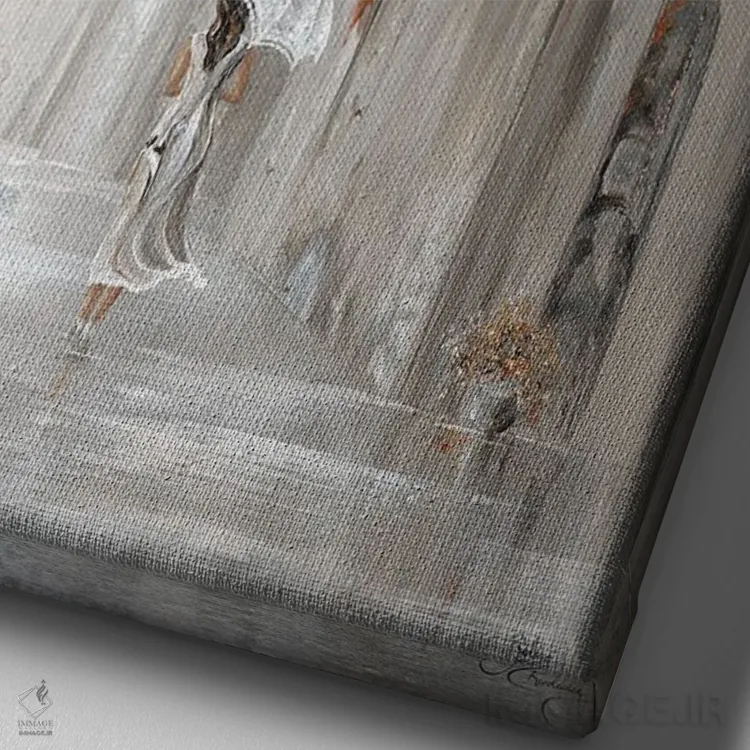 تابلو دکوراتیو Paris Street Scene,آرامش طلایی، صحنه خیابانی پاریس اثر ایزابیلا کارولویچ - نمای نزدیک بافت بوم