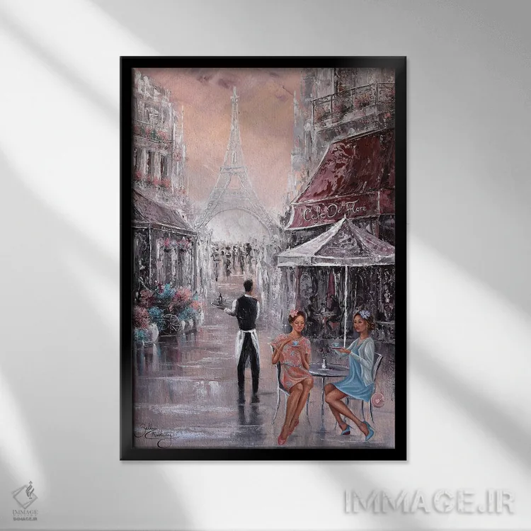تابلو دکوراتیو Paris,گپ و گفت، پاریس اثر ایزابیلا کارولویچ - نمای قابدار مشکی