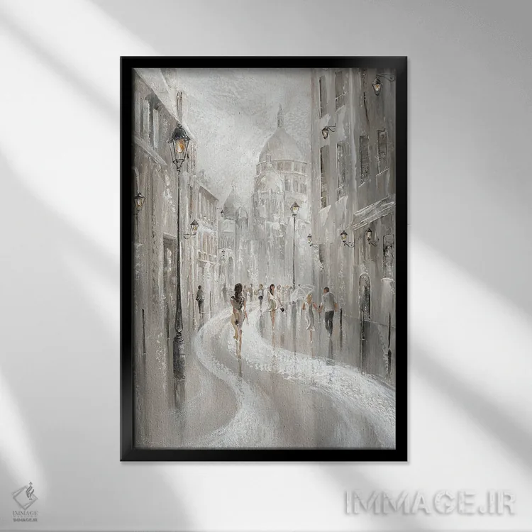 تابلو دکوراتیو Paris,صحنه خیابان مونتمارتر، پاریس اثر ایزابیلا کارولویچ - نمای قابدار مشکی