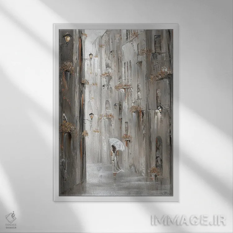 تابلو دکوراتیو Paris Street Scene,آرامش طلایی، صحنه خیابانی پاریس اثر ایزابیلا کارولویچ - نمای قابدار سفید