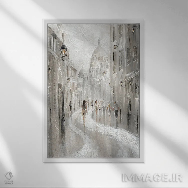 تابلو دکوراتیو Paris,صحنه خیابان مونتمارتر، پاریس اثر ایزابیلا کارولویچ - نمای قابدار سفید