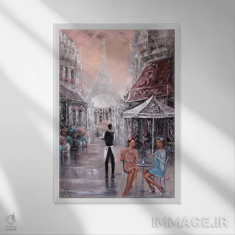 تابلو دکوراتیو Paris,گپ و گفت، پاریس اثر ایزابیلا کارولویچ - نمای قابدار سفید