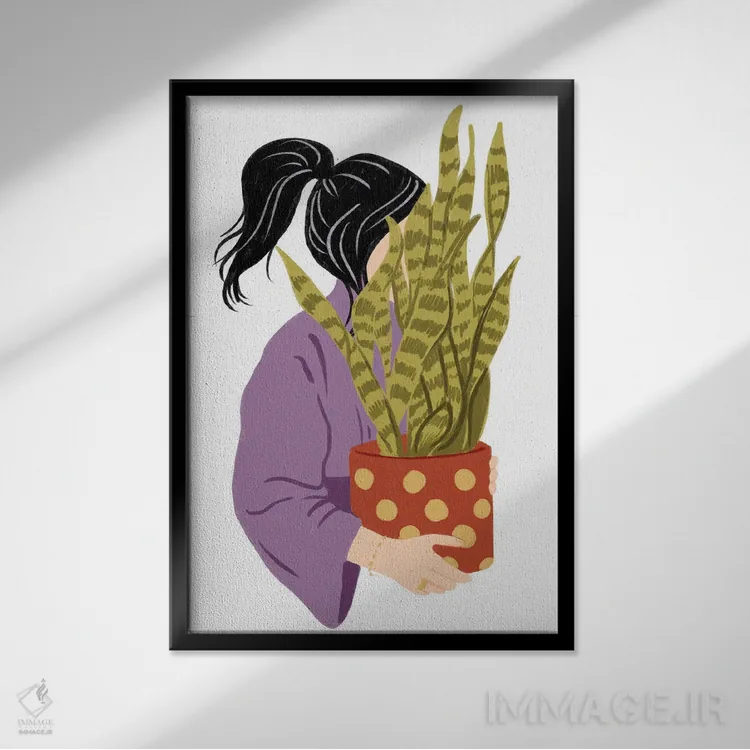 تابلو دکوراتیو دختر گیاه دوست II اثر ایلاریا بندتی - نمای قابدار مشکی