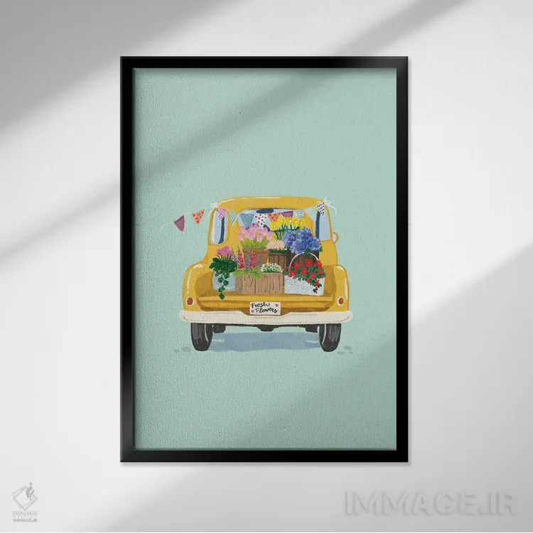 تابلو دکوراتیو بازار گل II اثر ایلاریا بندتی - نمای قابدار مشکی