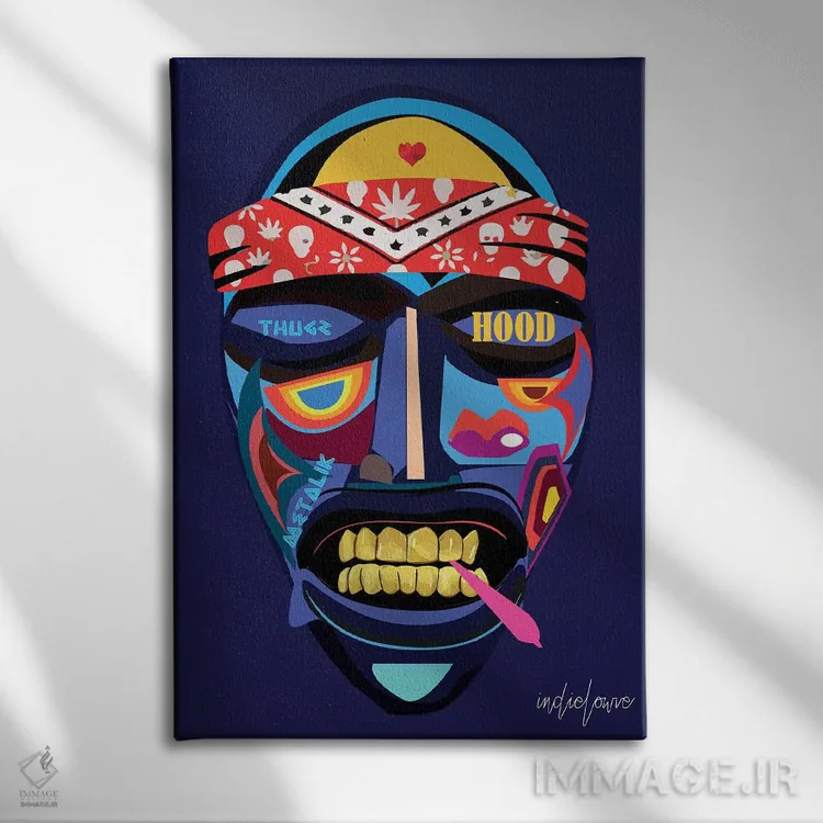 تابلو دکوراتیو نقاب ایمو اثر ایندی لاو - نمای روبهرو روی دیوار