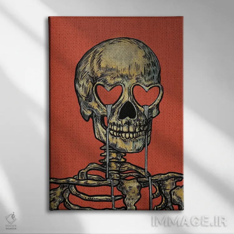 تابلو دکوراتیو جمجمه با چشم های قلبی اثر ایلو ناتیکا - نمای روبهرو روی دیوار