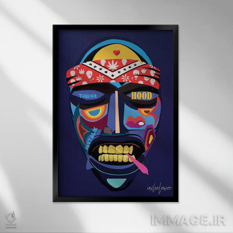 تابلو دکوراتیو نقاب ایمو اثر ایندی لاو - نمای قابدار مشکی