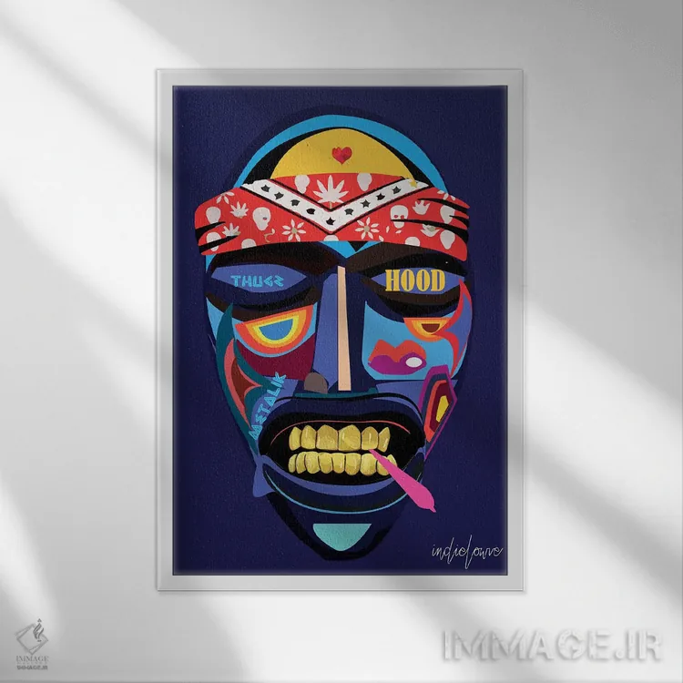 تابلو دکوراتیو نقاب ایمو اثر ایندی لاو - نمای قابدار سفید