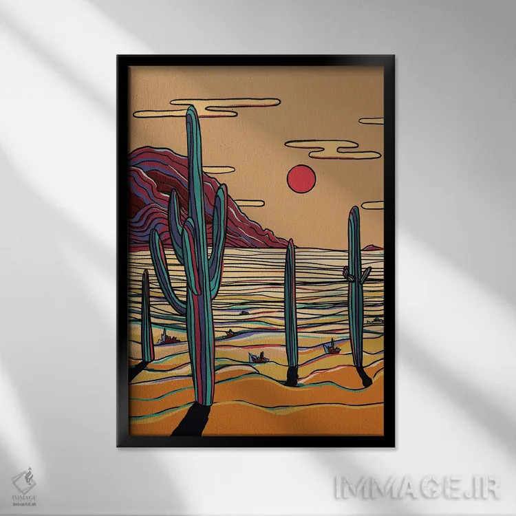 تابلو دکوراتیو کاکتوس های رنگارنگ اثر ایلو ناتیکا - نمای قابدار مشکی