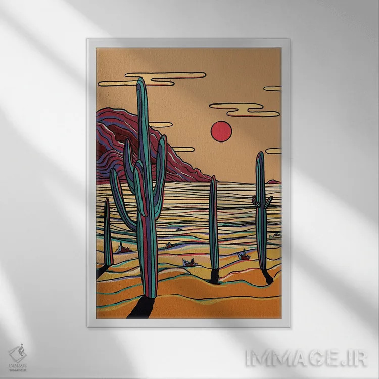 تابلو دکوراتیو کاکتوس های رنگارنگ اثر ایلو ناتیکا - نمای قابدار سفید