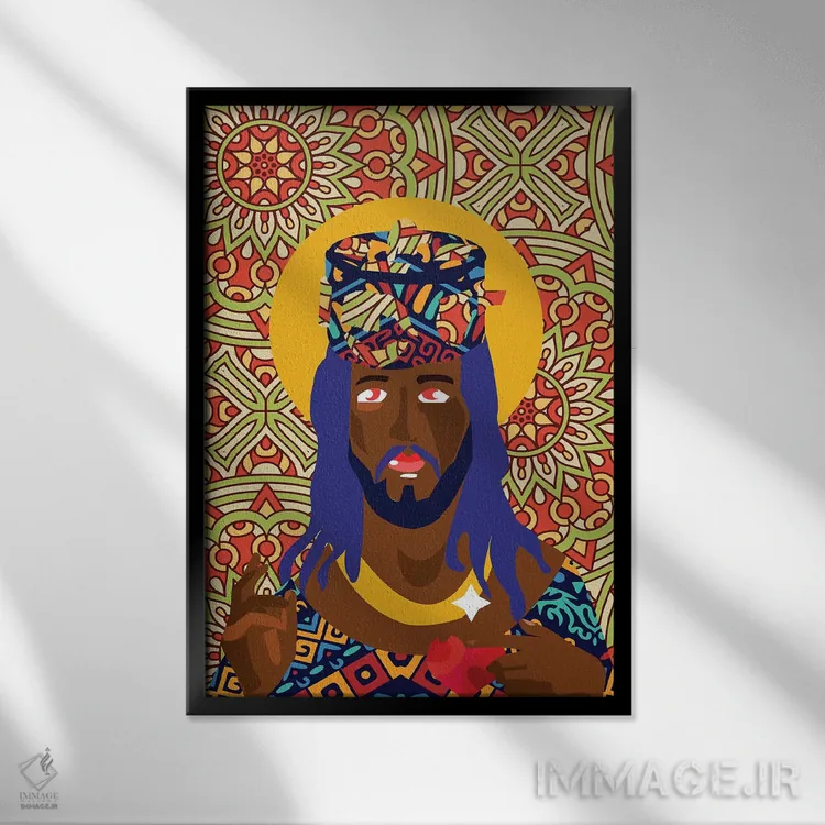 تابلوی عیسی اثر ایندی لاو - نمای قابدار مشکی