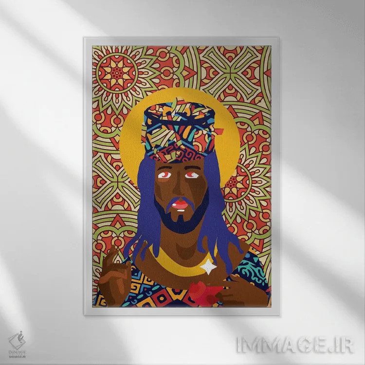 تابلوی عیسی اثر ایندی لاو - نمای قابدار سفید