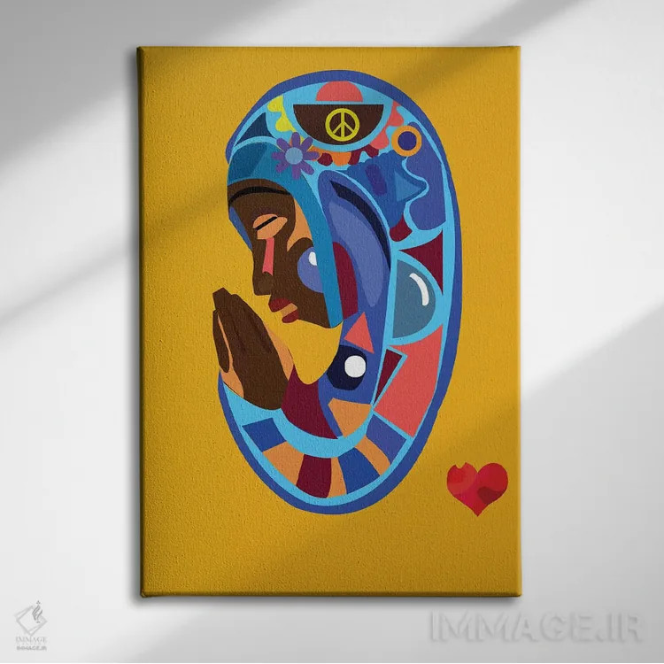 تابلو دکوراتیو مریم آبی اثر ایندی لاو - نمای روبهرو روی دیوار