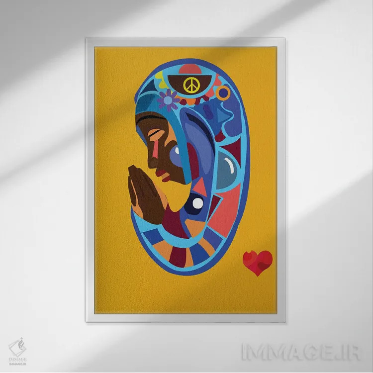 تابلو دکوراتیو مریم آبی اثر ایندی لاو - نمای قابدار سفید