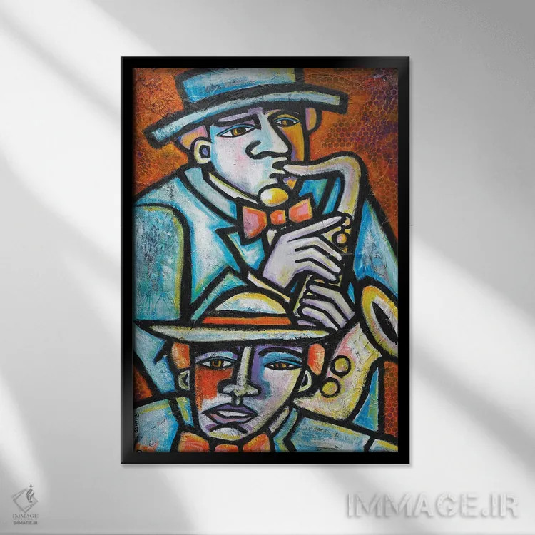 تابلو دکوراتیو مردان جاز اثر ایلین ریچارد - نمای قابدار مشکی