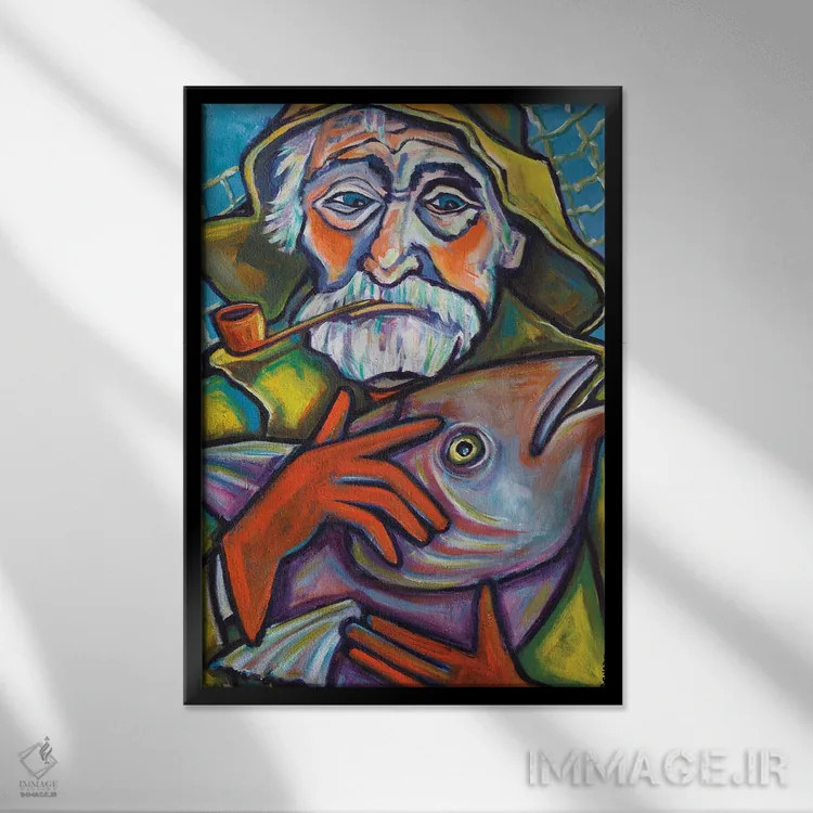 تابلو دکوراتیو ماهیگیر گلاستر اثر ایلین ریچارد - نمای قابدار مشکی