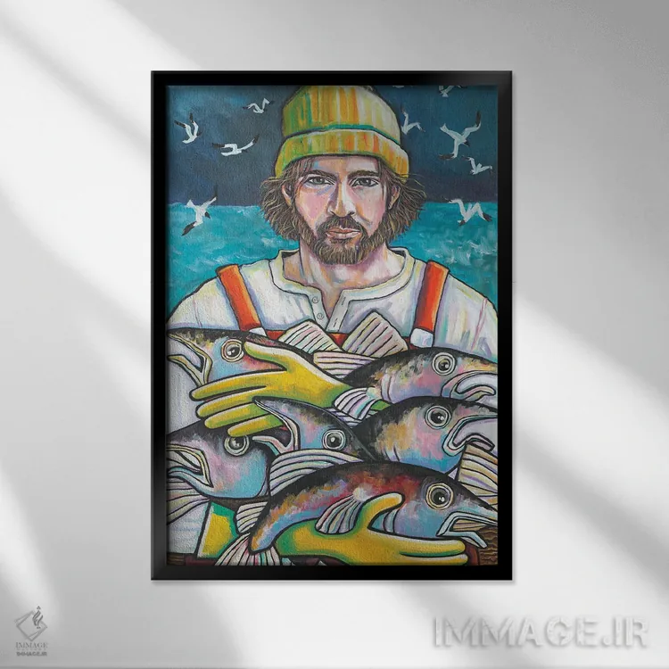 تابلو دکوراتیو ماهیگیر گلاستر اثر ایلین ریچارد - نمای قابدار مشکی