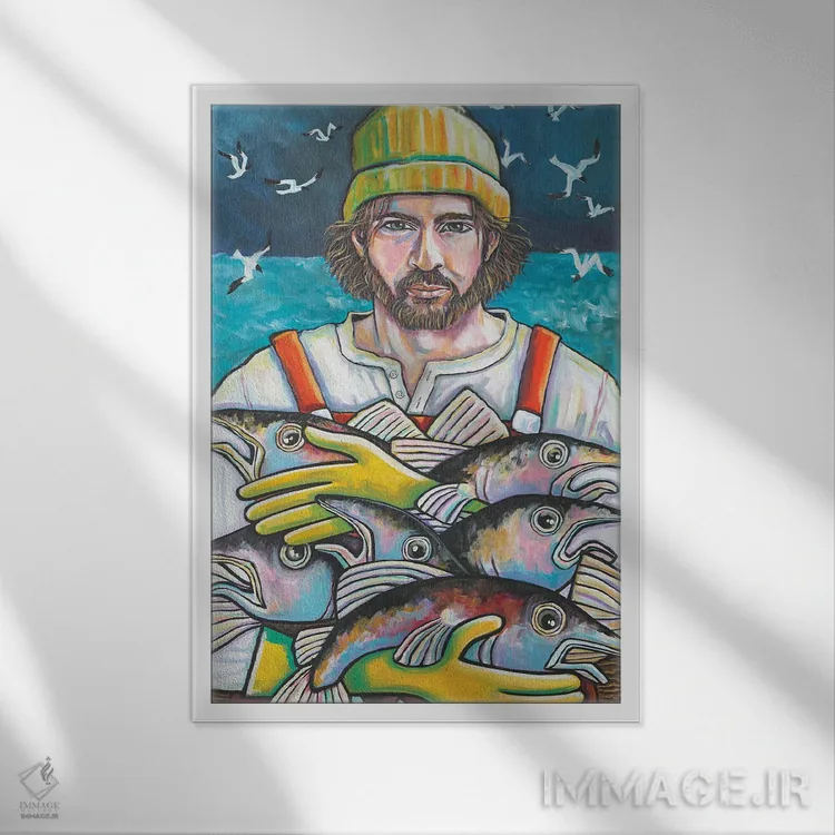 تابلو دکوراتیو ماهیگیر گلاستر اثر ایلین ریچارد - نمای قابدار سفید