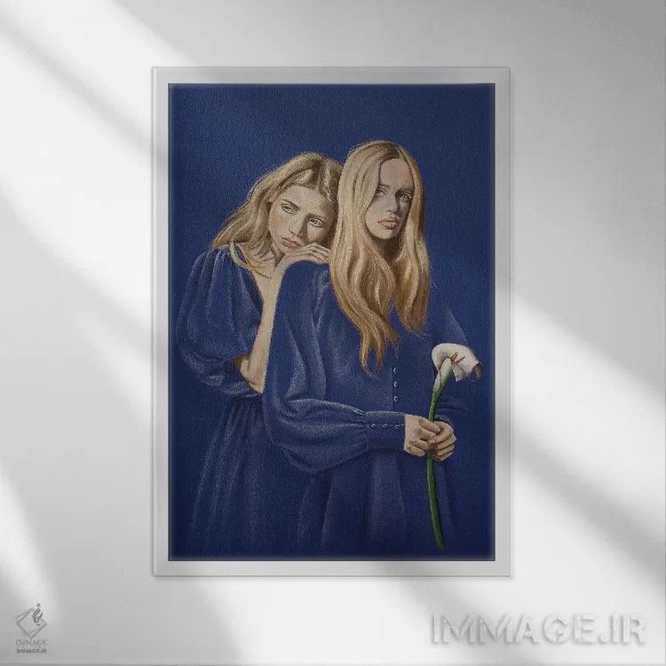 تابلو دکوراتیو بلوندها با گل کالا اثر اینا مدودوا - نمای قابدار سفید