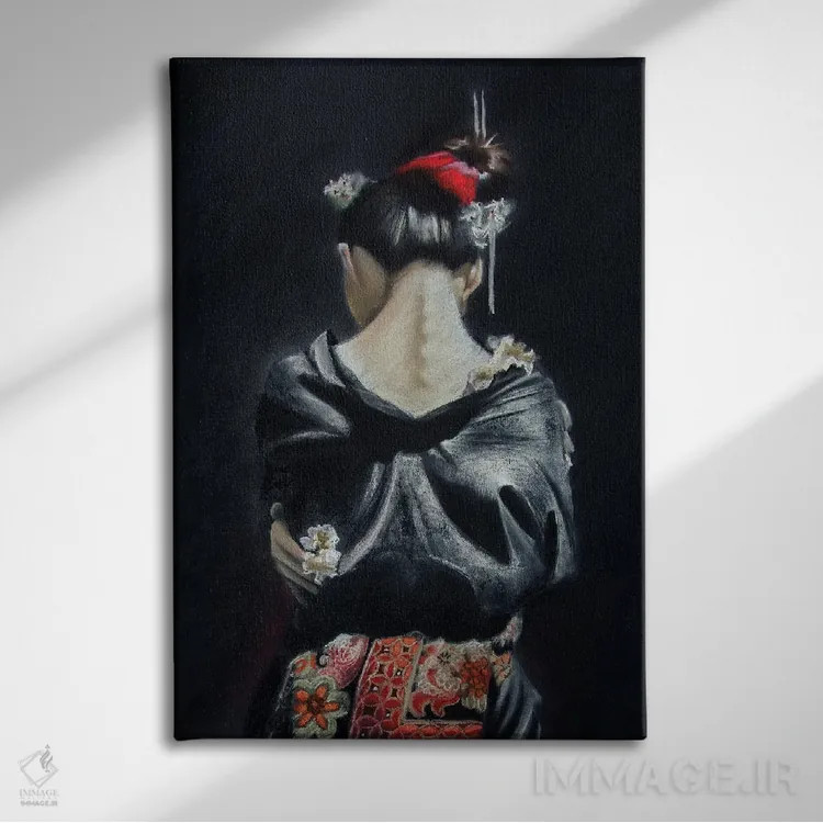 تابلو دکوراتیو دختر ژاپنی اثر اینا مدودوا - نمای روبهرو روی دیوار