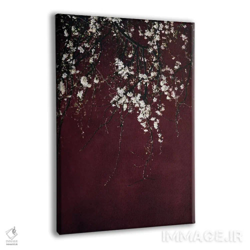 تابلو دکوراتیو شکوفه ها روی زمینه قرمز یاقوتی اثر اینگرید بدوز - نمای پرسپکتیو محصول