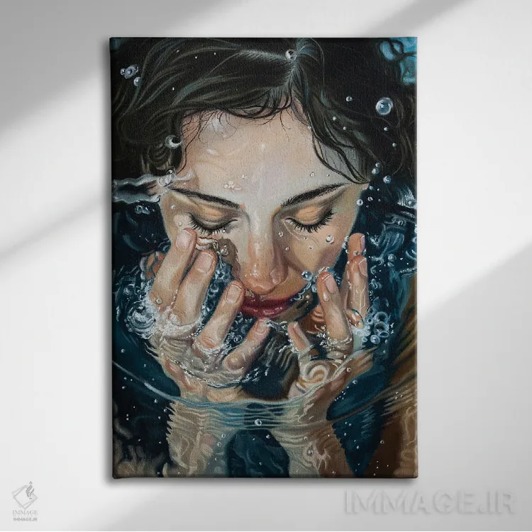 تابلو دکوراتیو دختری در آب اثر اینا مدودوا - نمای روبهرو روی دیوار