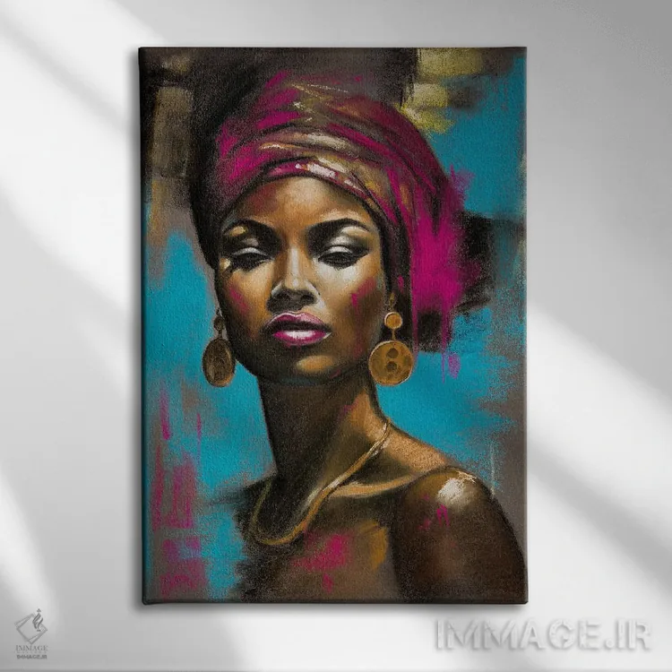 تابلو دکوراتیو زن آفریقایی اثر اینا مدودوا - نمای روبهرو روی دیوار