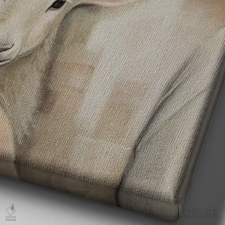 تابلو مدرن دختری با بره اثر اینا مدودوا - نمای نزدیک بافت بوم