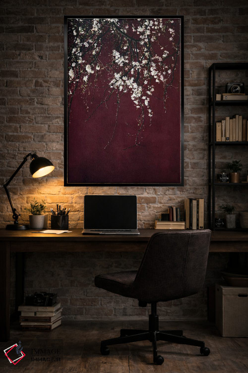 تابلو دکوراتیو شکوفه ها روی زمینه قرمز یاقوتی اثر اینگرید بدوز - D4B