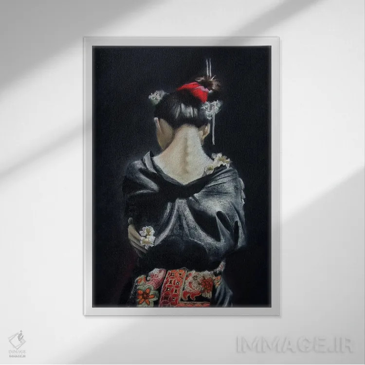 تابلو دکوراتیو دختر ژاپنی اثر اینا مدودوا - نمای قابدار سفید