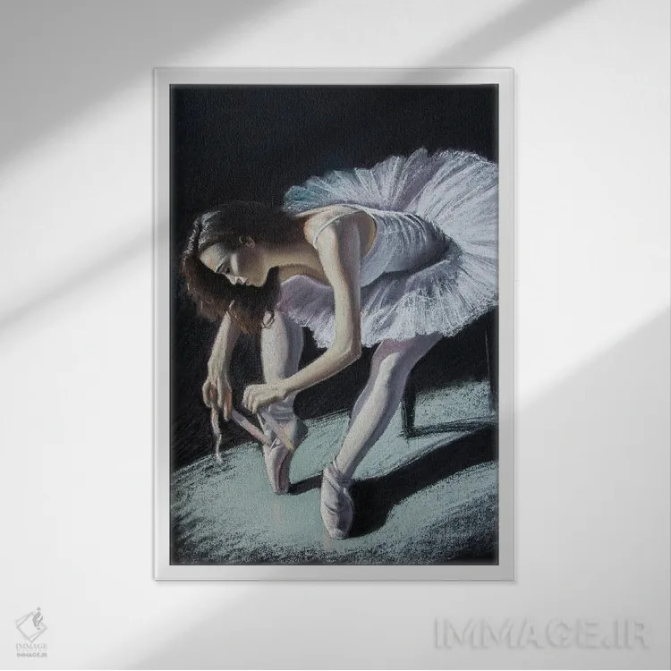 تابلو دکوراتیو رقاص باله اثر اینا مدودوا - نمای قابدار سفید