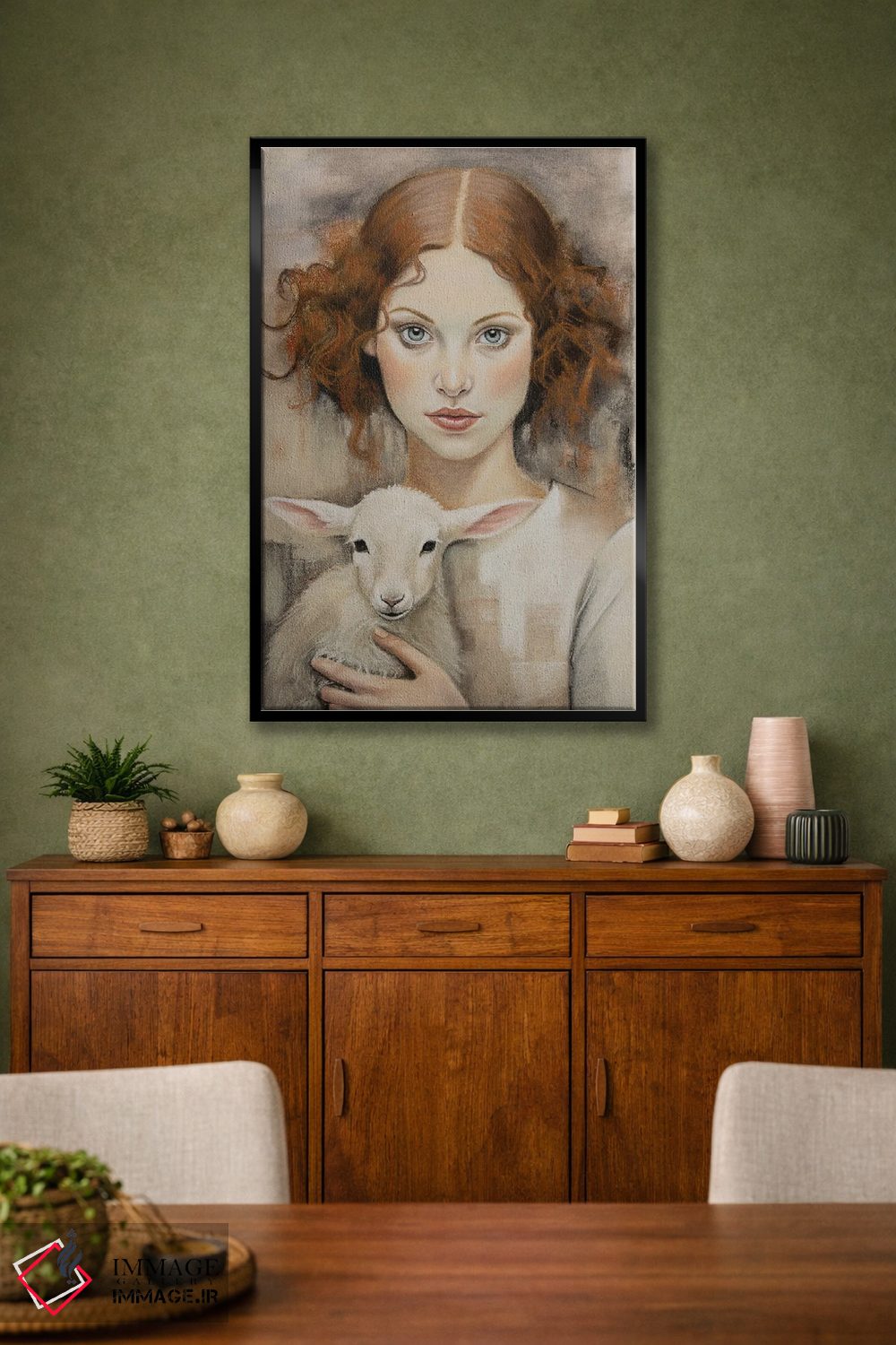 تابلو مدرن دختری با بره اثر اینا مدودوا - D1B