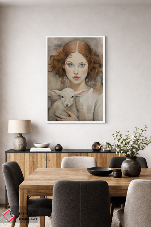 تابلو مدرن دختری با بره اثر اینا مدودوا - D3W