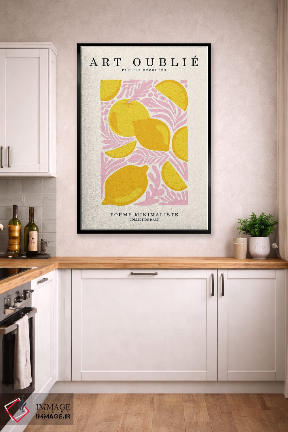 تابلو مدرن برگ های صورتی و لیموها اثر اینکادو - D2B