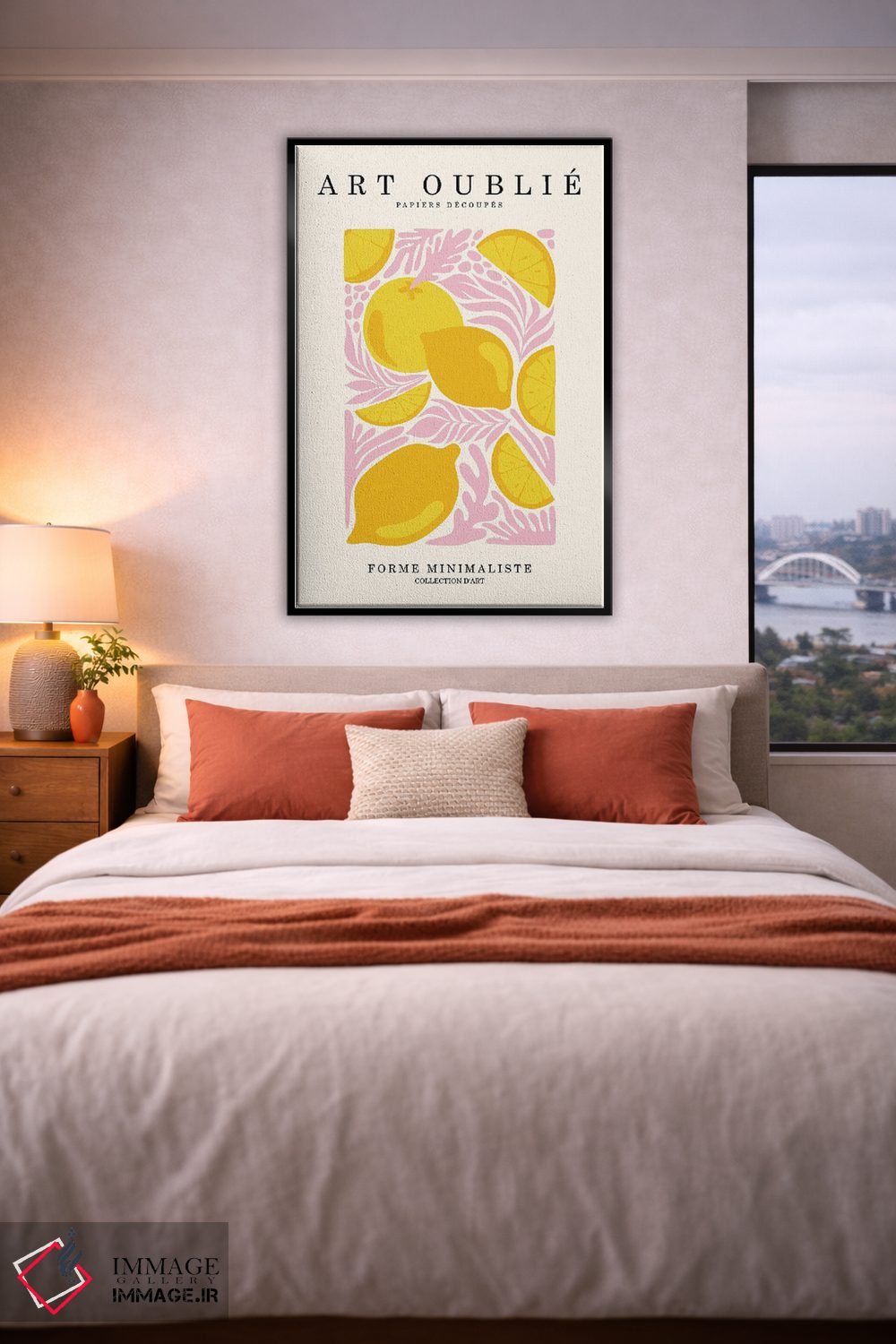 تابلو مدرن برگ های صورتی و لیموها اثر اینکادو - D4B